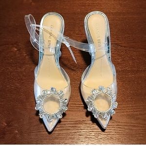 Clear gianni bini viyee clear rhinestone pointed toe pumps